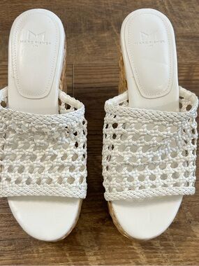 Marc Fisher White Woven Slide Sandals
